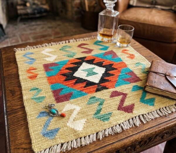 A top down view of herat rug showing multi-colour pattern